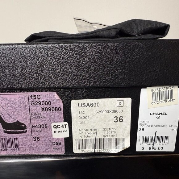 Chanel Black Leather Platform Silver Chain Pump Heel Shoes Sz 36 EU CC Cap Toe - Picture 12 of 12